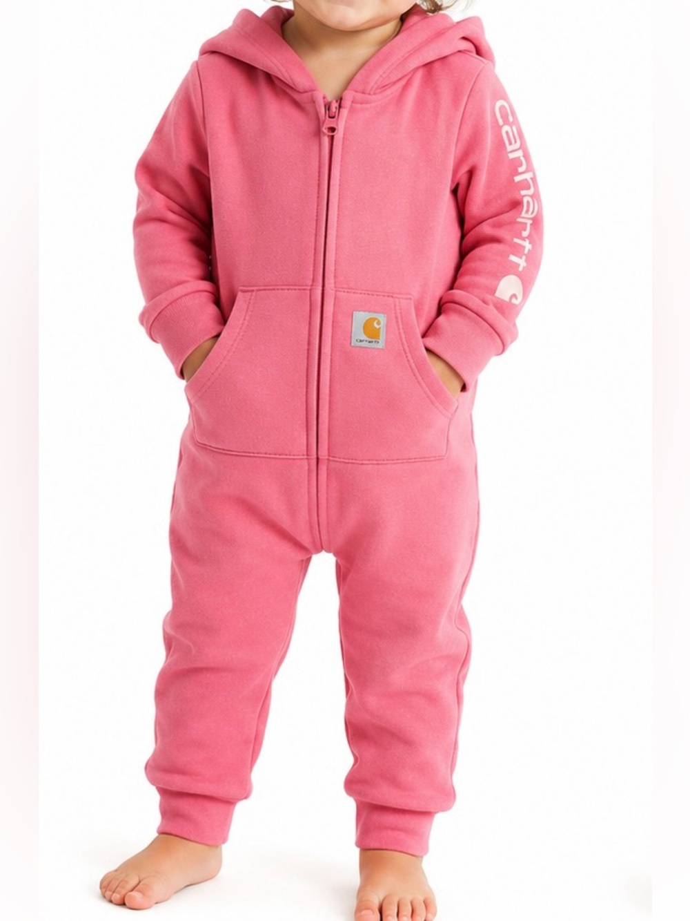 Carhartt Baby Girls Pink Hooded Zip-Up Coverall One Piece 24M